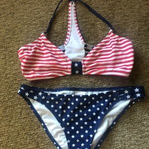 American flag bikini.  Very flattering bikini.